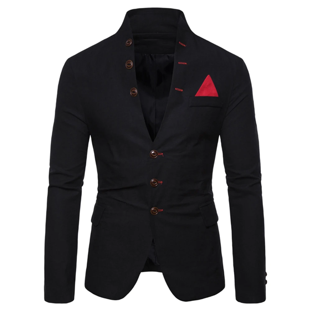 Blazer Hombre Men Long Sleeve Stand Collar Blazer 3 Button Slim Jacket Coat Americana Hombre Blazer costume homme