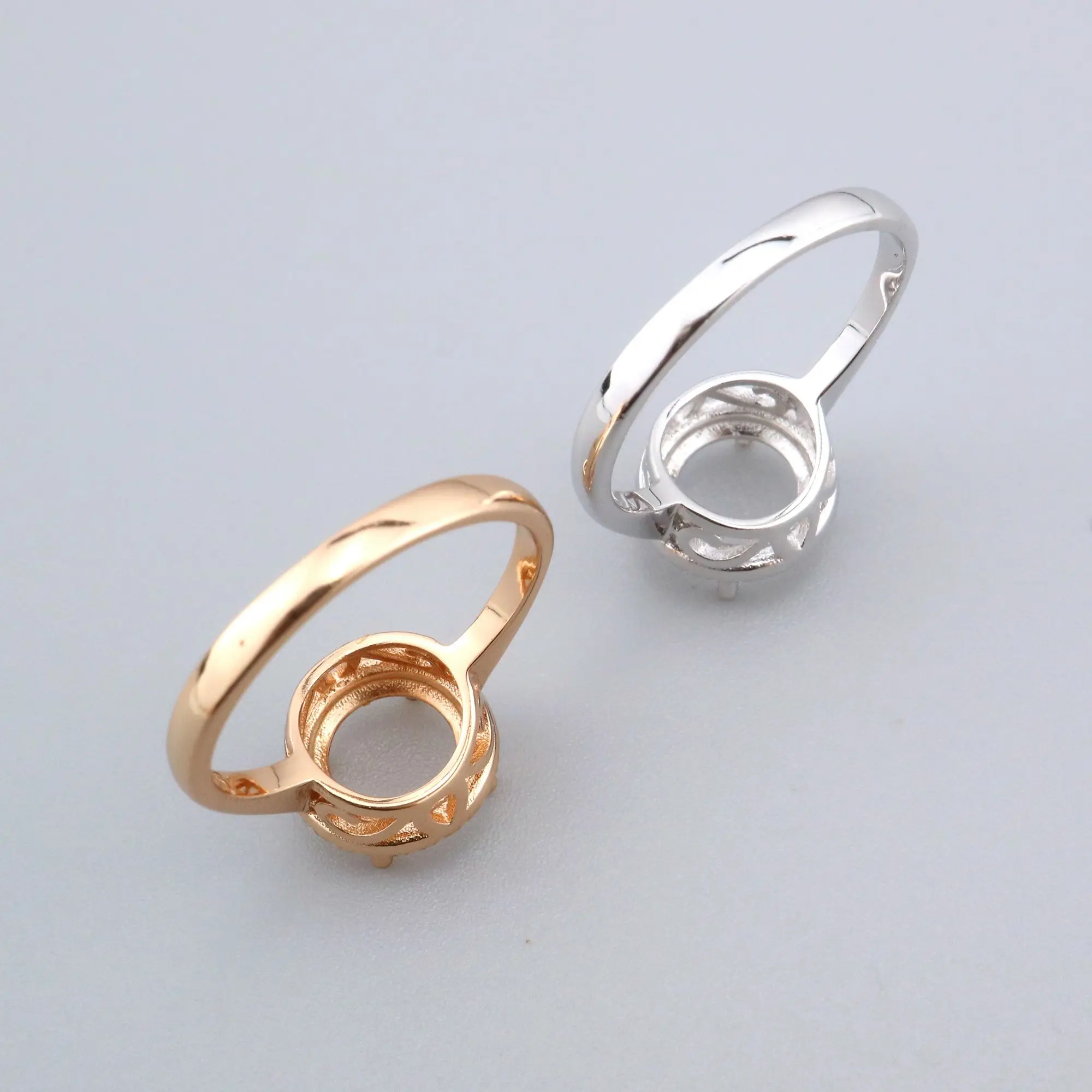 8Mm Ronde Prong Ring Instellingen Eenvoudige Schacht Solid 925 Sterling Silver Rose Gold Plated Set Maat Diy Ring Bezel 1210103