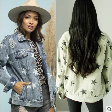 Chaqueta vaquera de nuevo estilo para mujer, chaqueta suelta con estrellas rasgadas, americana y europea