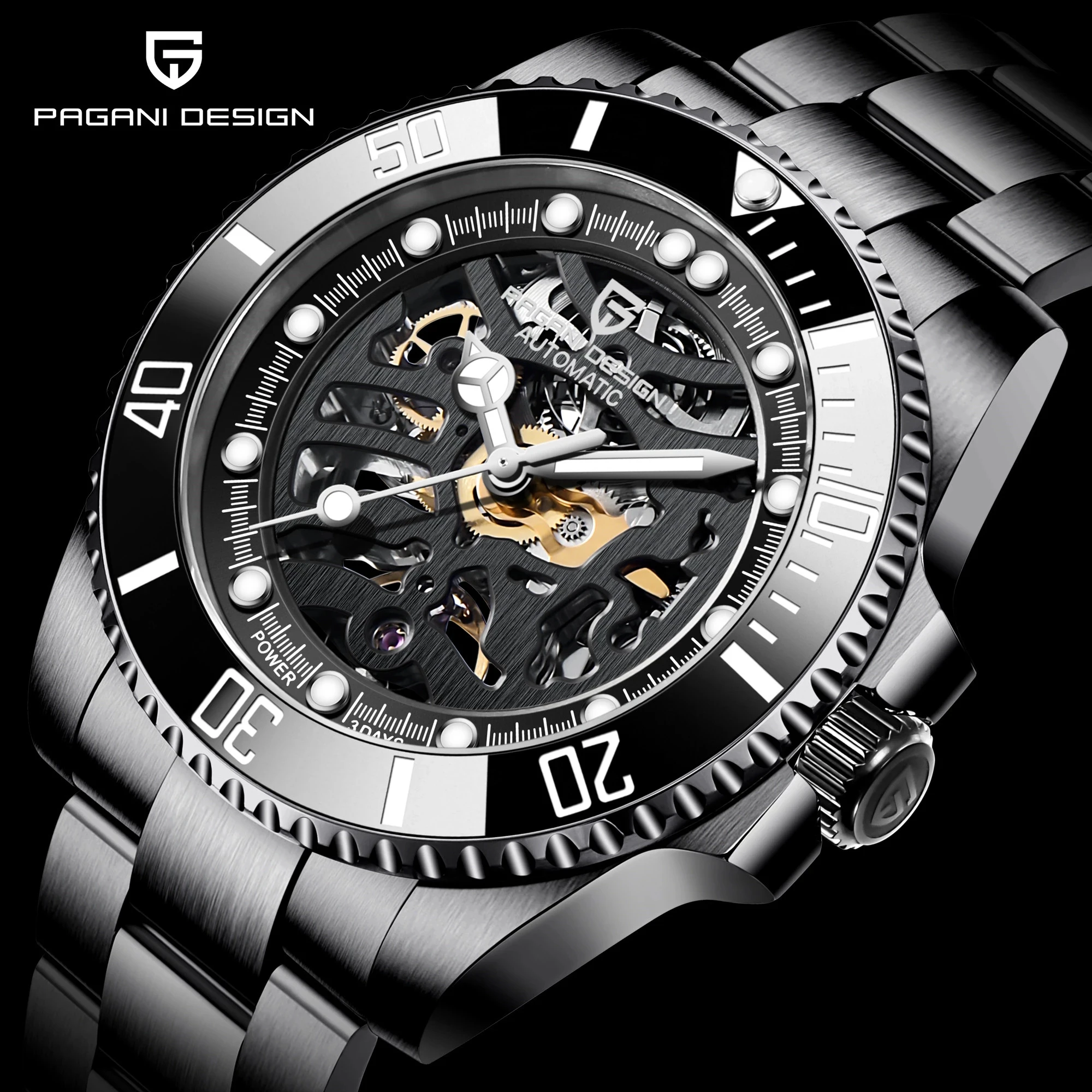 PAGANI DESIGN Automatic Watches Luxury Men Top Brand Stainless Steel Sports Waterproof Mens Mechanical Watches Relogio Masculino