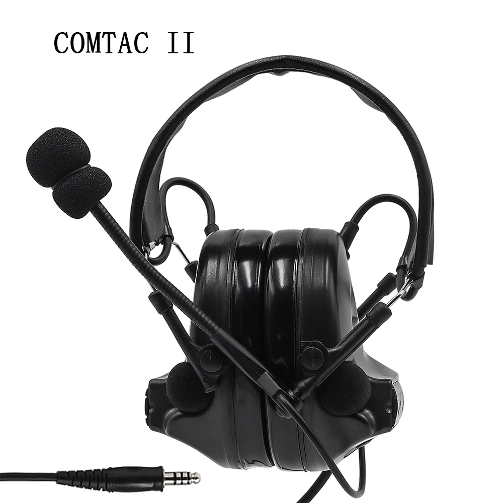 Tactical Headset Comtac II Military Headphones Noise Reduction Pickup Headset Ear Protection Shooting Earmuffs BK+ U94 PTT Plug