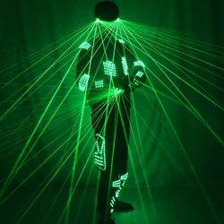 LED Robot Suit Costumes Clothes LED Lights Luminous Green Laser Battle Stage Dance Performance Show Dress for Night Club