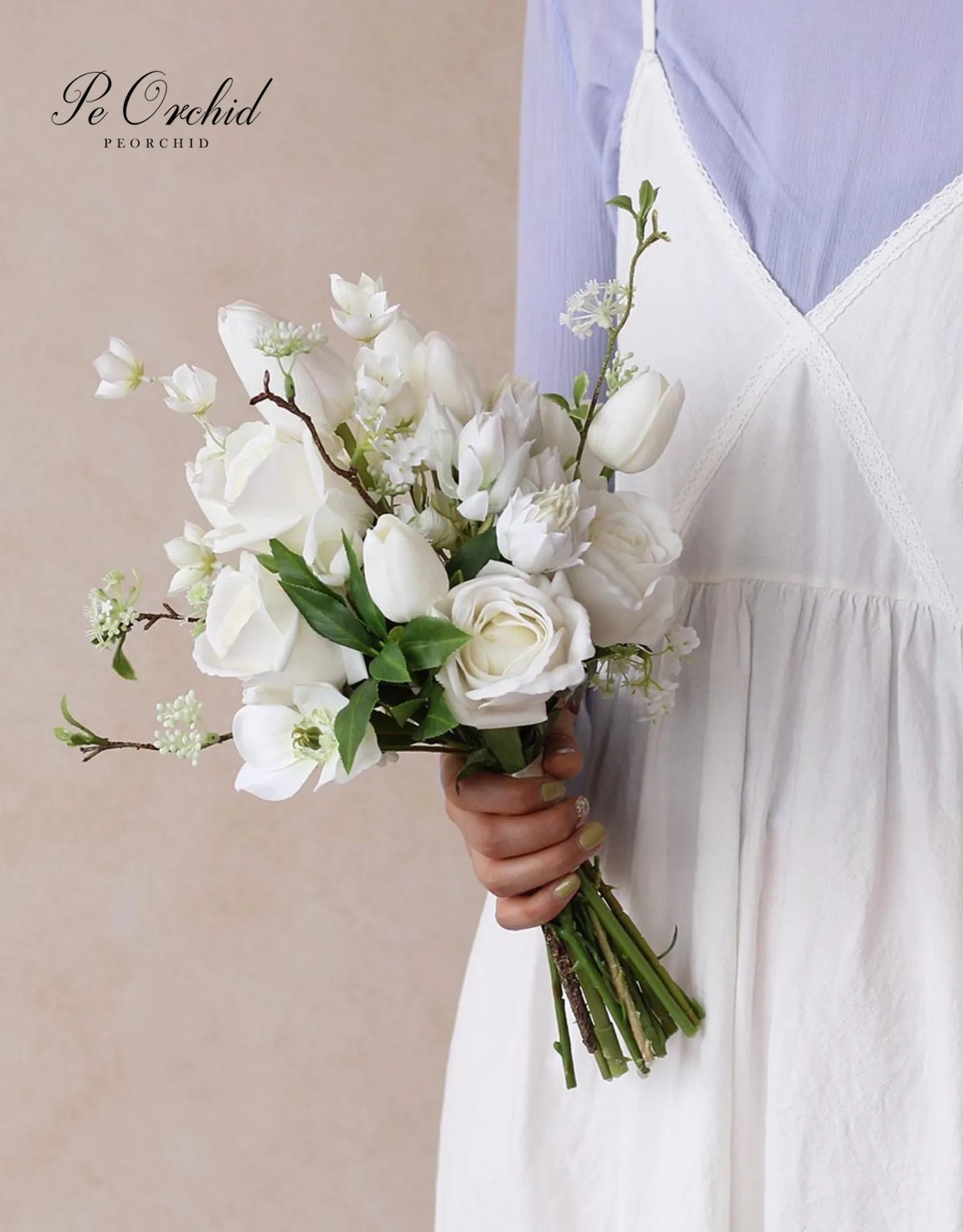 Bouquet de Mariage blanc avec roses et tulipes, Collection de fleurs artificielles pour mariée, Bouquet décoratif pour église, nouvelle Collection