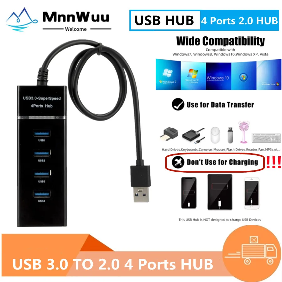 

4 Ports 3.0 to 2.0 USB HUB Splitter High Speed Multi Splitter USB Adapter Expander Cable For Desktop PC Laptop Adapter USB HUB