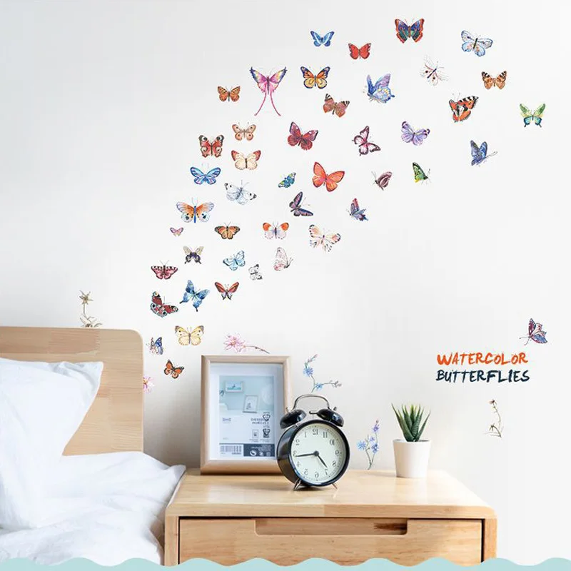 Watercolor Butterfly Combination Wall Sticker Living Room Bedroom Cabinet Wedding Decoration Home Decor Butterflies Stickers