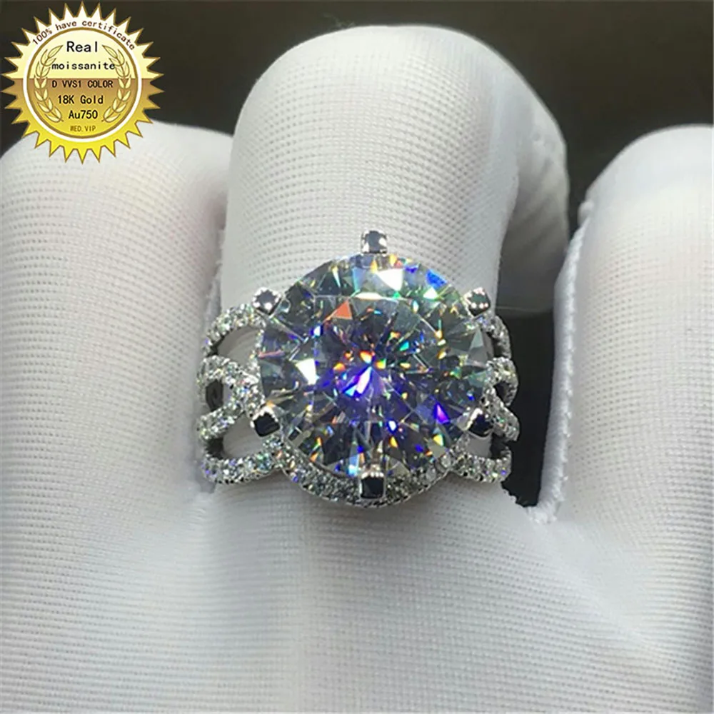 

platinum Pt950 Gold Ring 5Carat DVVS Moissanite Diamond Ring Round Wedding Party Engagement Anniversary Ring Trendy