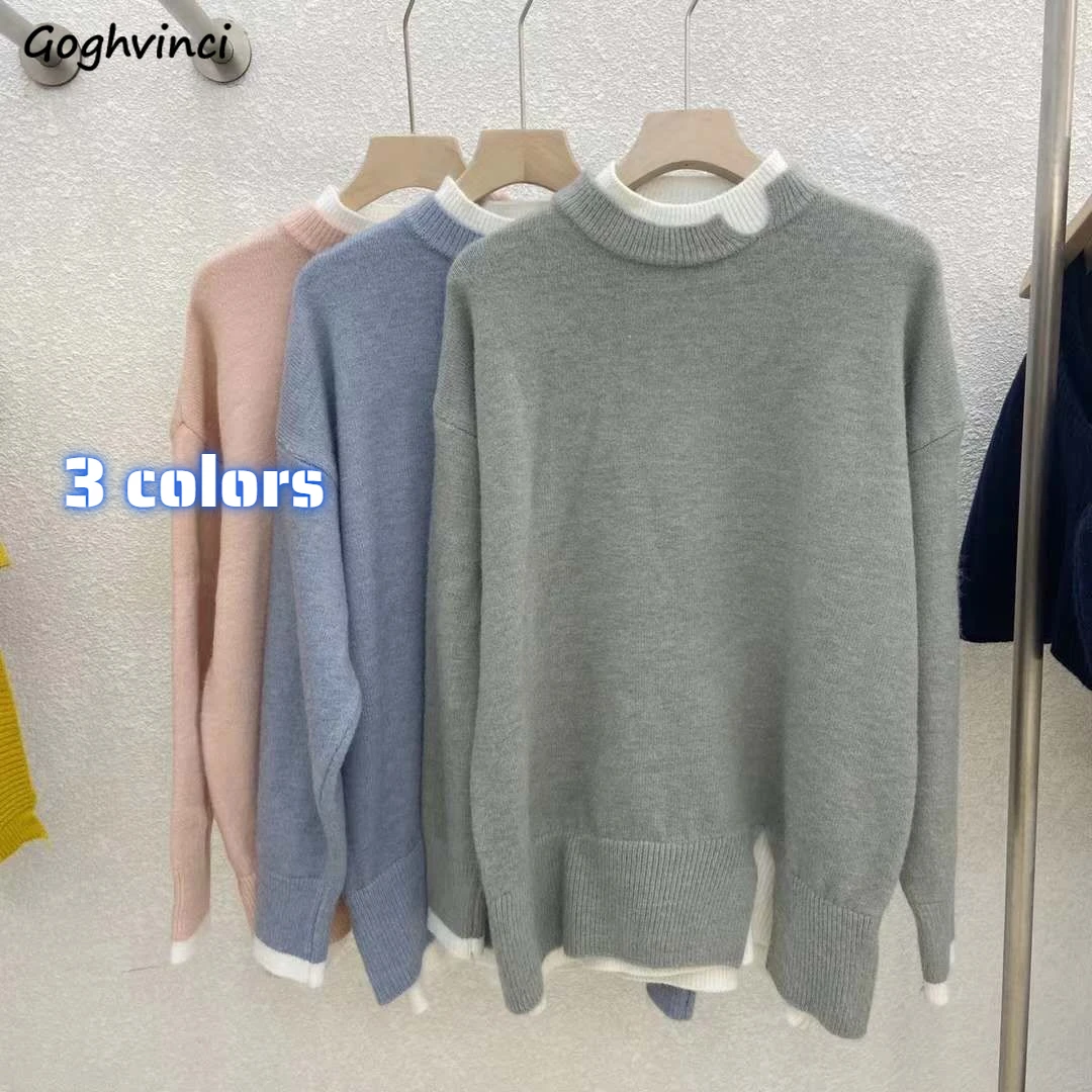 

Pullovers Women O-neck Patchwork Couple Basic Fall Lazy Loose Hot Elegant S-3xl Lovely Girls Preppy Knitting Fashion Ulzzang Ins