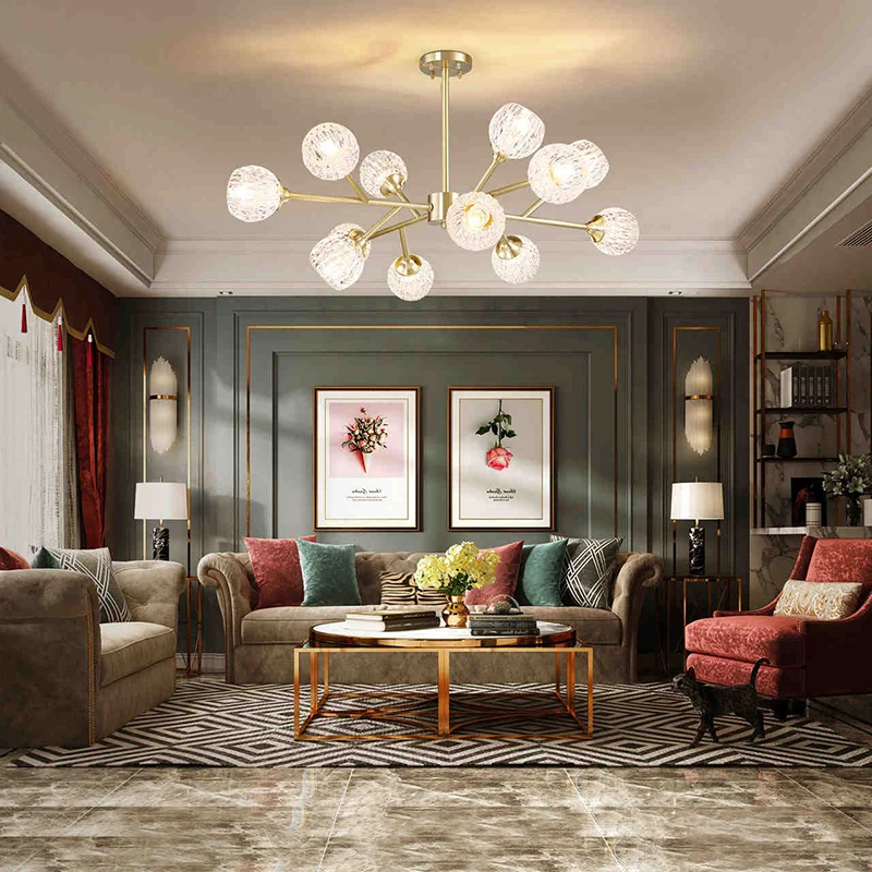 Modern gold and crystal chandelier American luxury designer lights Dining Room Gold Lustre Molecular art island chandelier
