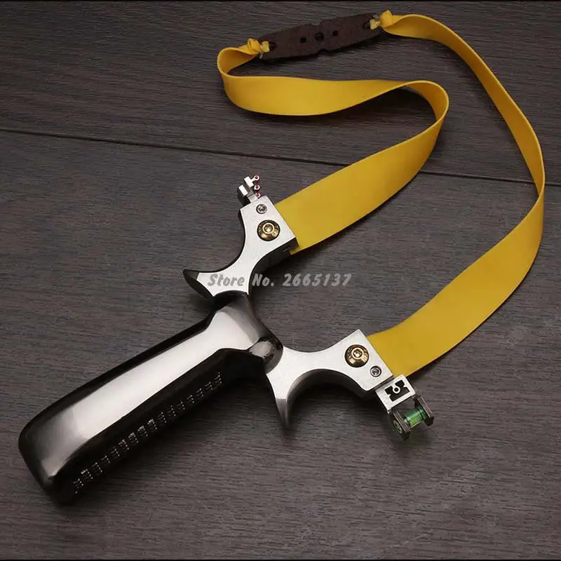 

Precise Hunting Slingshot Stainless Steel Catapult With Flat Rubber Band Laser Aiming Slingshot Catapult Outdoor Shooting Game