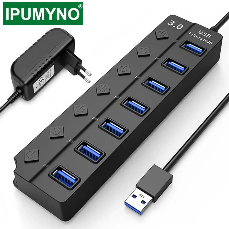 USB 3.0 Hub 4 7 Port High Speed Multi Splitter Power Adapter LED Indicator Switch For MacBook Laptop Pc Computer Accessories