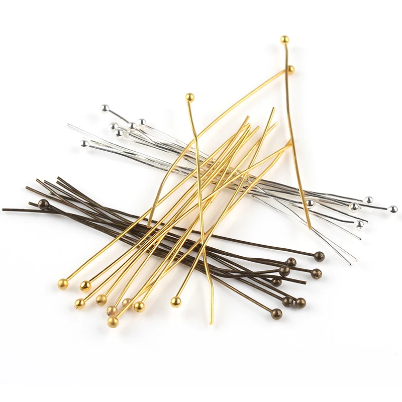 200pcs/lot Gold Rhodium Color Metal Ball Head Pins 20/30/40/50mm Needles Headpins Findings for DIY Jewelry Accessory Making