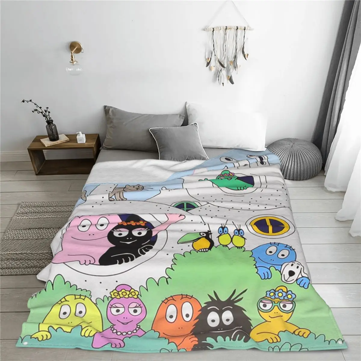 Les Barbapapa Family Flannel Blanket Cute Awesome Throw Blanket for Home 125*100cm Plush Thin Quilt