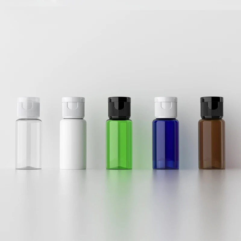 15ML 100pcs Transparent White Brown Blue Green Empty Flip Cap Refillable Cosmetic Bottle Travel Portable Lotion Plastic Bottles