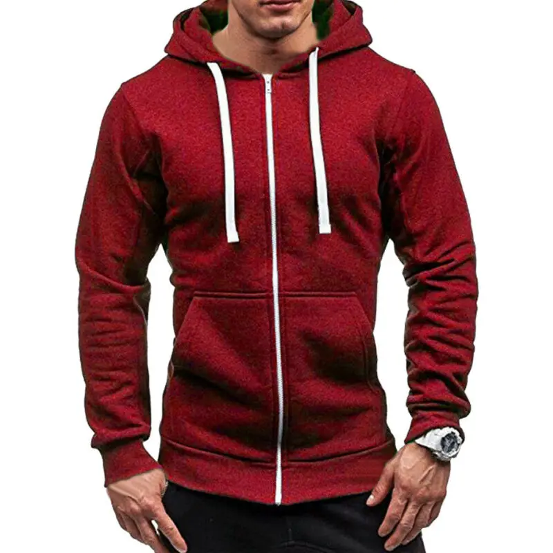 

Men Slim Plain Fleece Zip Up Sweatshirt Hooded Zipper Tops