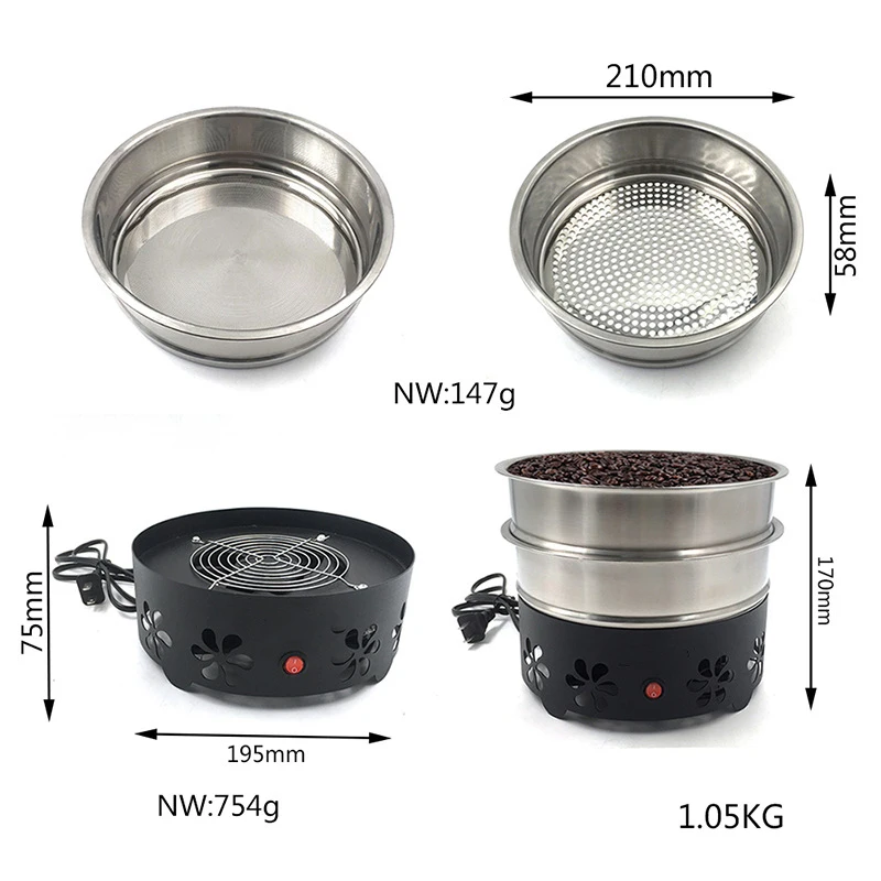 Dissipazione del calore della torrefazione del caffè piastra di raffreddamento del chicco di caffè 600g doppio strato setaccio a 60 maglie dissipatore di calore raffreddamento rapido