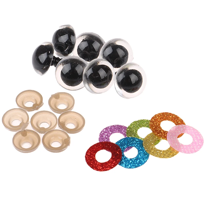 10 Sets Dollhouse Mini 16MM Stuffed Toys Glitter Safety Eyes Nonwovens Washer Clear Doll Eyes Dolls Accessories