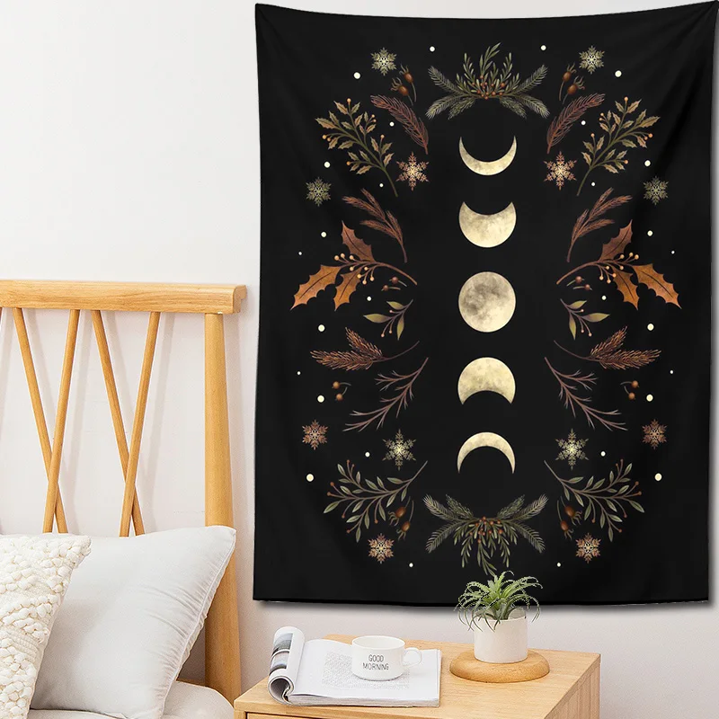 Moon Phase Tapestry Boho Decor Wall Tapestry Room Black Carpet Psychedelic Tapestries Boho Room Wall Decor Home Decoration Wall