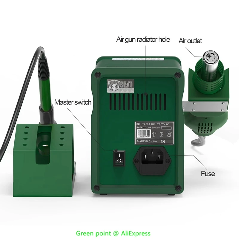 2 In 1 BST-898D LED Display Lead-Free Hot Air Gun Welding Solder Iron Repair Table SMD Desoldering Rework Soldering Station Tool