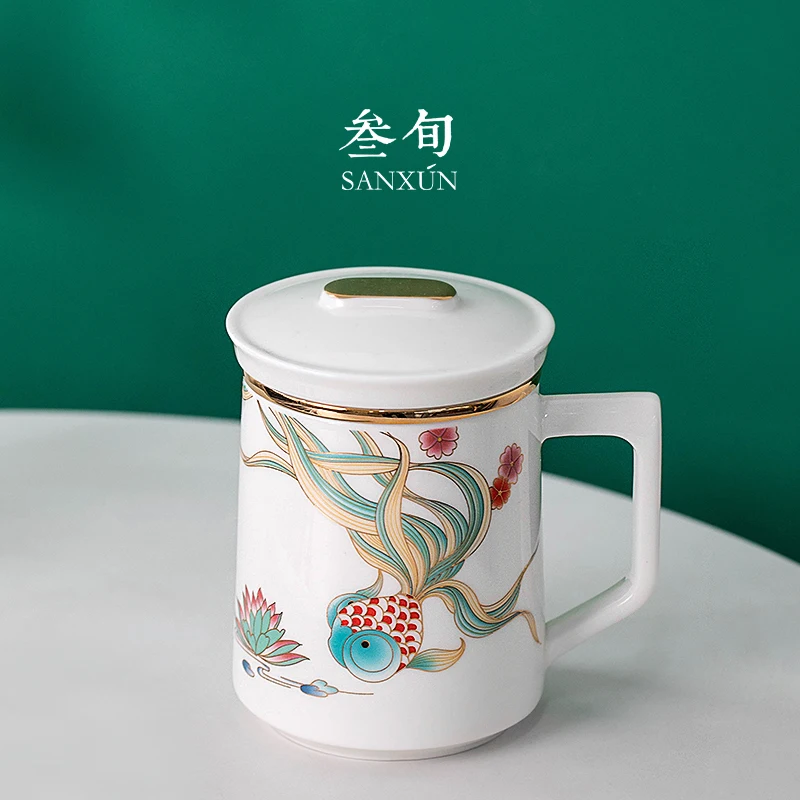 |30 days palace fish Yingxi tea cup ceramic mug with cover tea separation office filter water cup personal cup