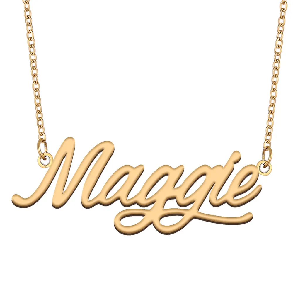 Maggie Name Necklace for Women Personalized Stainless Steel Jewelry Gold Plated Nameplate Pendant Femme Mothers Girlfriend Gift