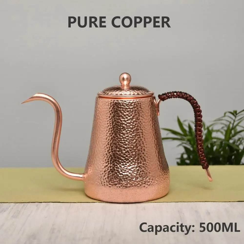 Pure Copper Coffee Pot with Handle, Teapot Kettle, Hammer Pattern Drinkware