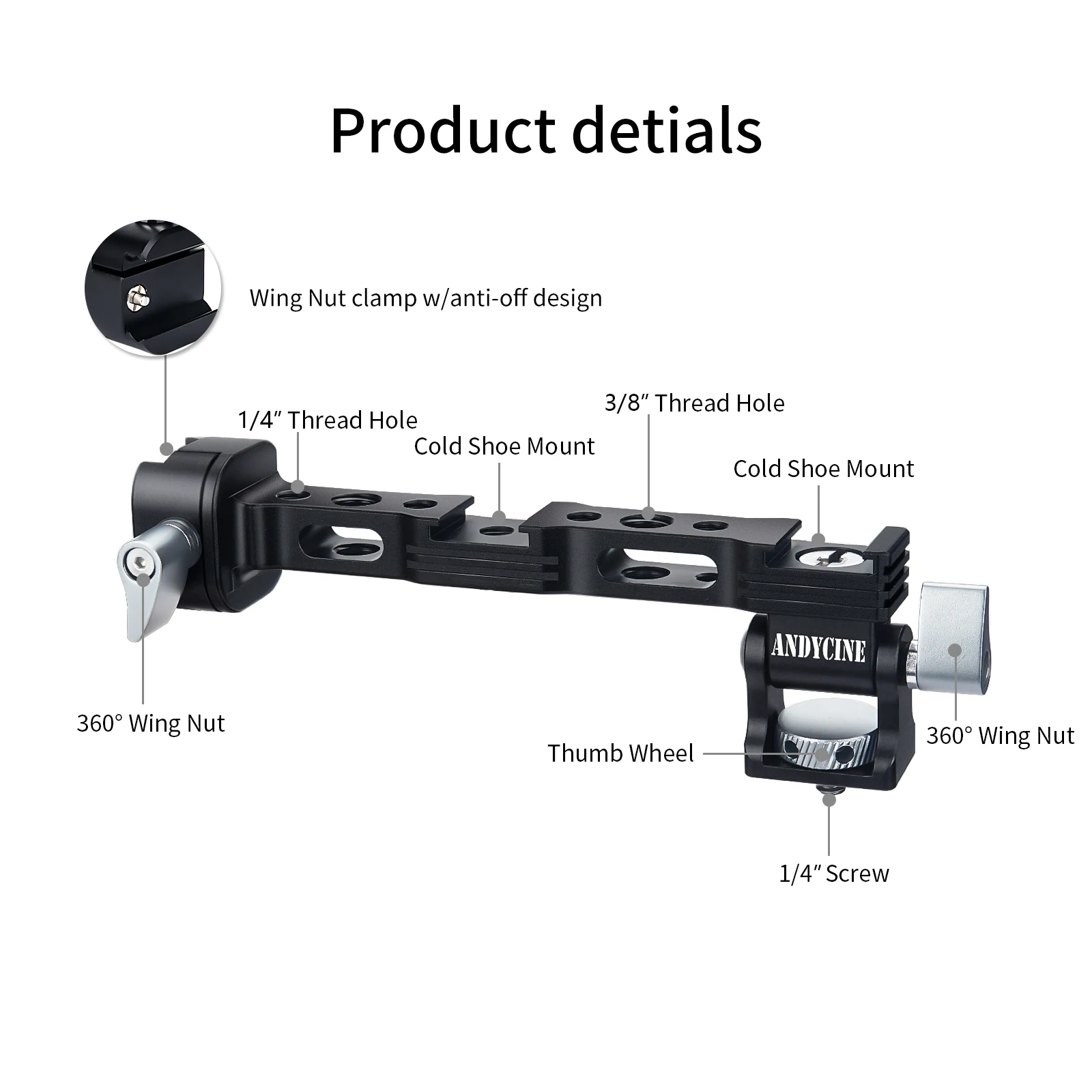 Andycine Регулируемая фотовспышка для DJI RS 2 и RSC 2 ручной карданный подвес с зажимом NATO, винт 1/4 дюйма 3/8 дюйма, крепление холодного башмака