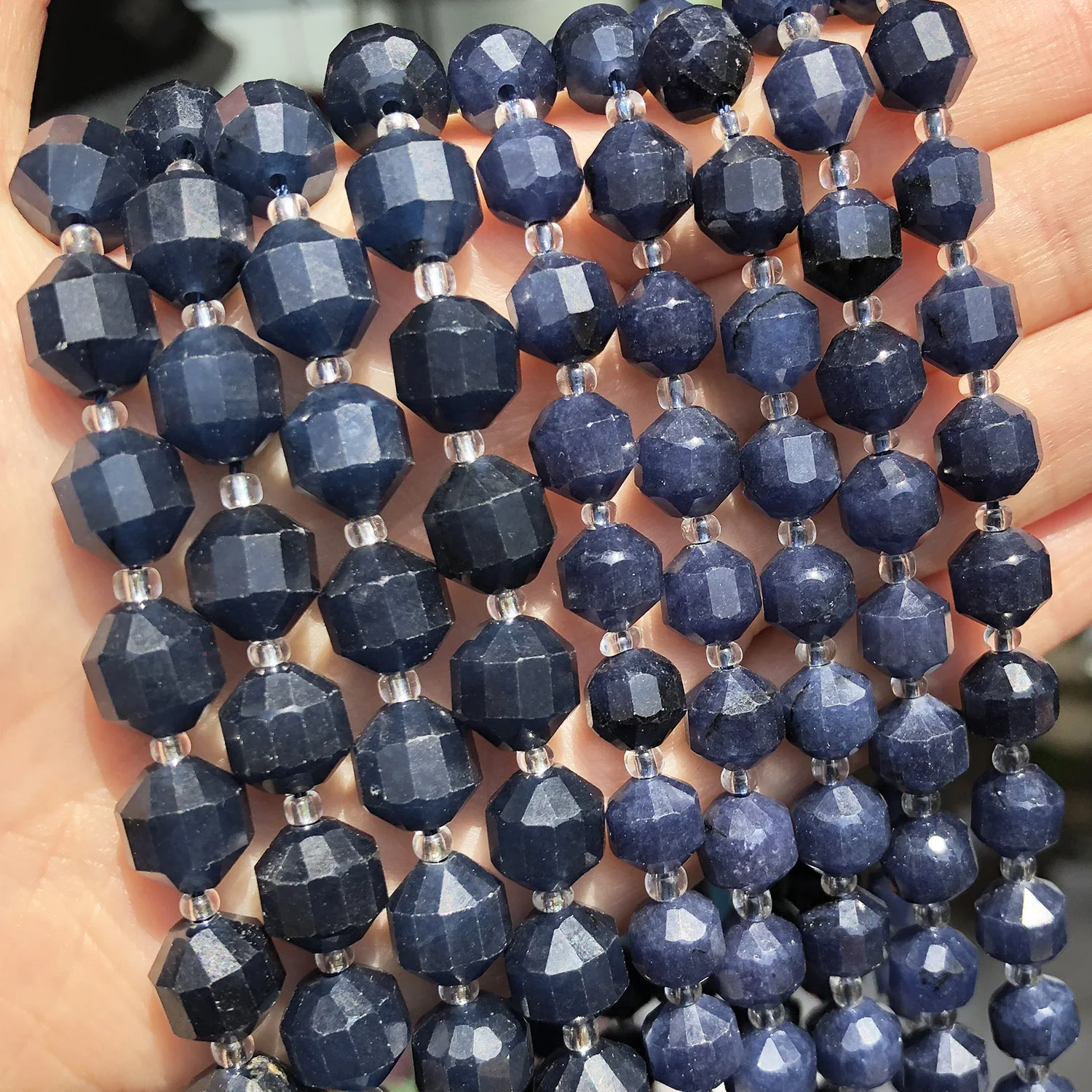 Natural Faceted Dark Blue Sapphire Stone Beads Olive Shape Loose Spacer Beads For DIY Jewelry Making Bracelet Accessories 15''