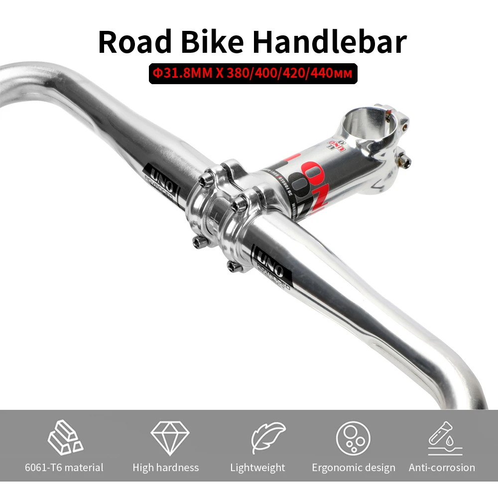 Uno racing guiador de alumínio bicicleta de estrada guiador 25.4/31.8mm road bicycl drop bar 380/400/420/440mm volante de bicicleta