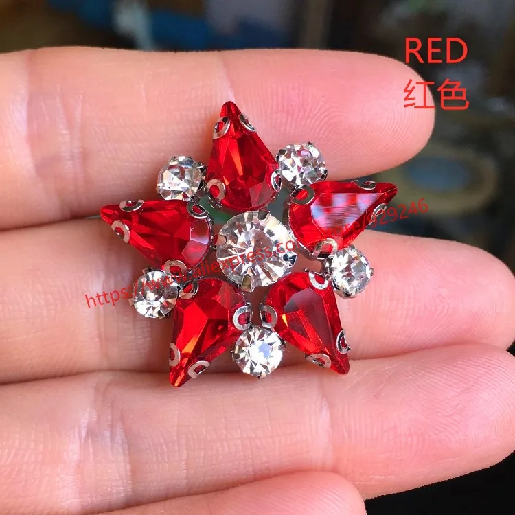 red black AB tear-drop glass crystal decorative button for over coat sewing ornaments yellow green blue rhinestone flower button