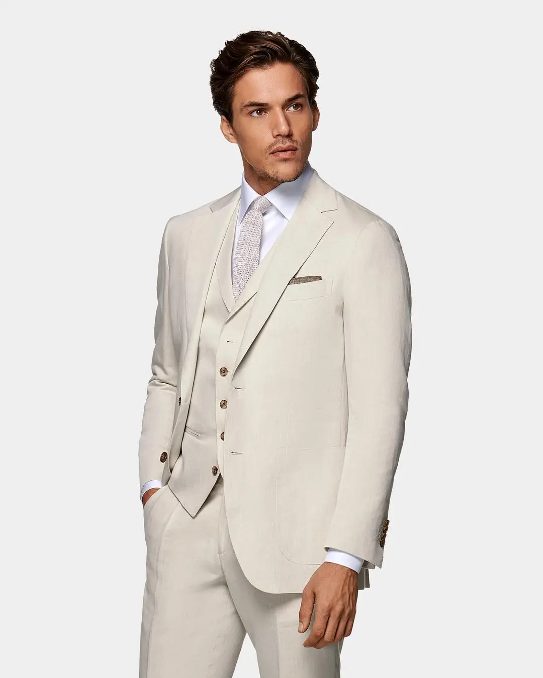 Fashion Wedding Suit For Men Cream Color Slim Fit 3 Pcs(Blazer+Pant+Vest)Custom Made Plus Size Formal Best Man Party Tuxedo Set