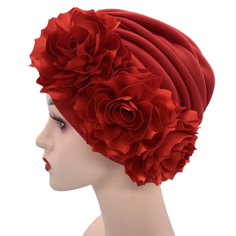 Turbante con flores grandes para Mujer, gorros musulmanes, Hijab interno, gorro indio, bufanda para la cabeza, Turbante, sombrero africano