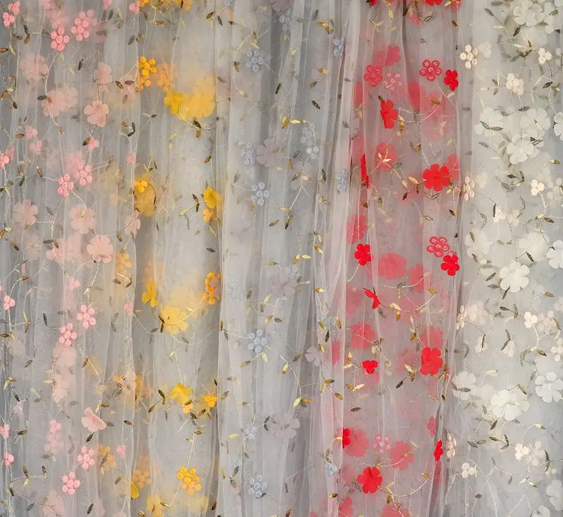 1.5 meters wide flower 3D mesh yarn lace fabric embroidery fabric DIY clothing skirt baby clothes decorative fabric