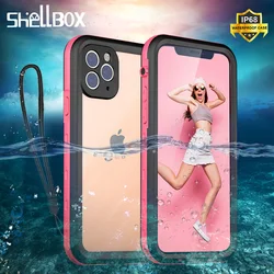 Shellbox Waterproof Phone Case for iPhone 11 Pro Max XR XS MAX Shockproof Clear Cases for iPhone 8 7 6 Plus Pink Silicone Cover