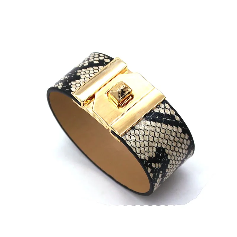 TOTABC Snake Leopard Grain Wide Femme Leather Bracelet Europe Exaggeration Club Joker Women Bracelet Fashion Personality