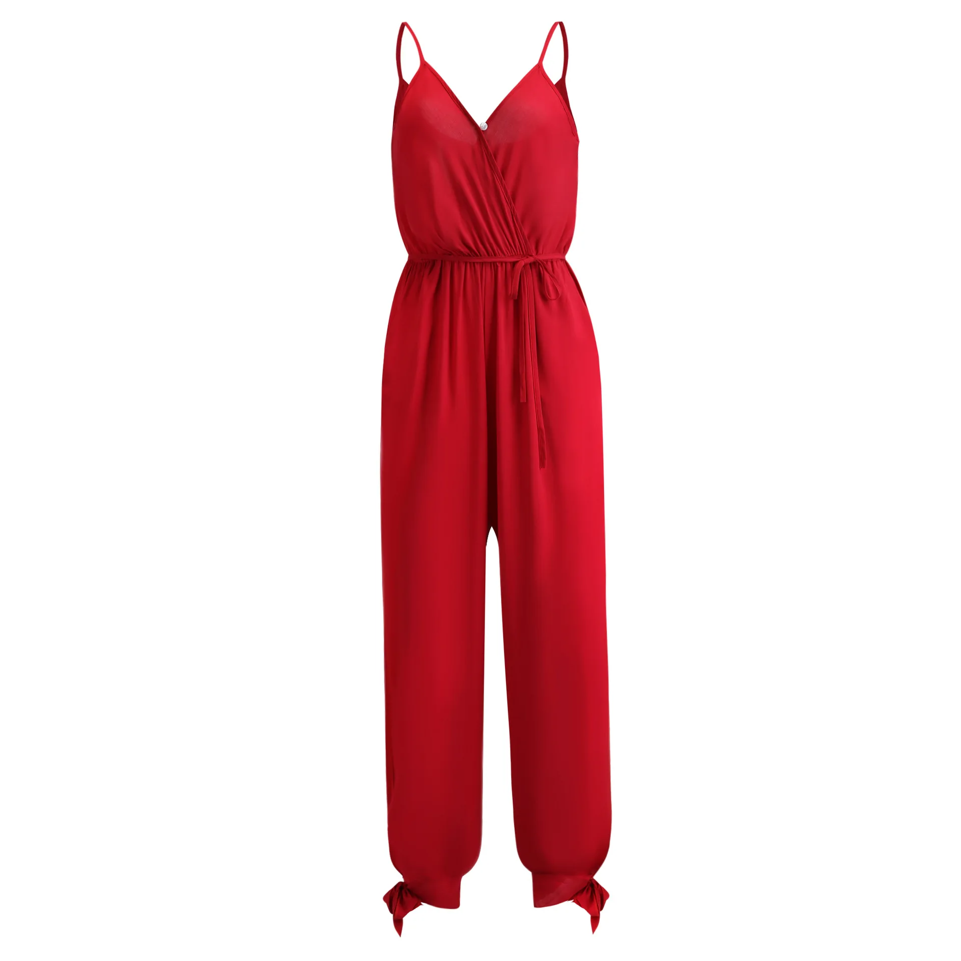 

2020 New Women Sexy dress red satin silk slip dress open back Halter Dress plus size plaid pants Polyester