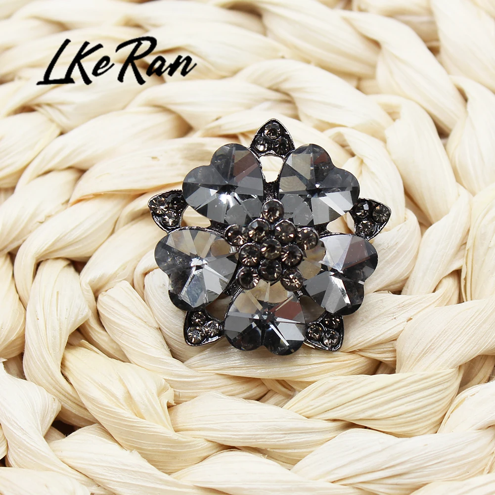 LKERAN 3Pcs/lot 30mm Black Charm Heart Crystal Rhinestones Buttons Metal Shank Sewing For Clothing Diy Accessories Decorative