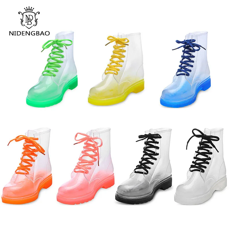 Summer Women Rain Boots Fashion Waterproof Shoes Woman Non-slip Transparent Boots Female Candy Colors Outdoor Girl's Shoes