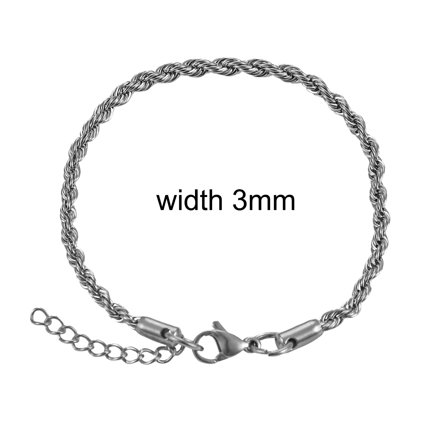 2/3/4/5/6mm Stainless Steel Twisted Rope Chain Silver/Gold Color Bracelet 3cm Extension for Men Women Jewelry Chains