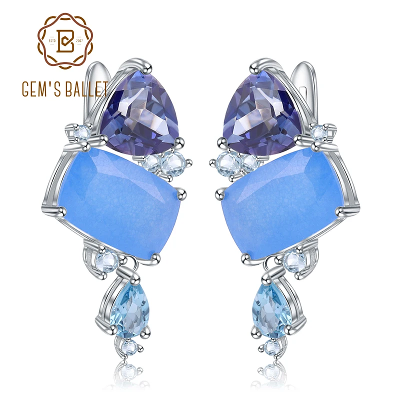 

GEM'S BALLET Natural Aqua blue Calcedony Earrings 925 Sterling Silver Colorful Modern irregular Drop Earrings for Women Bijoux