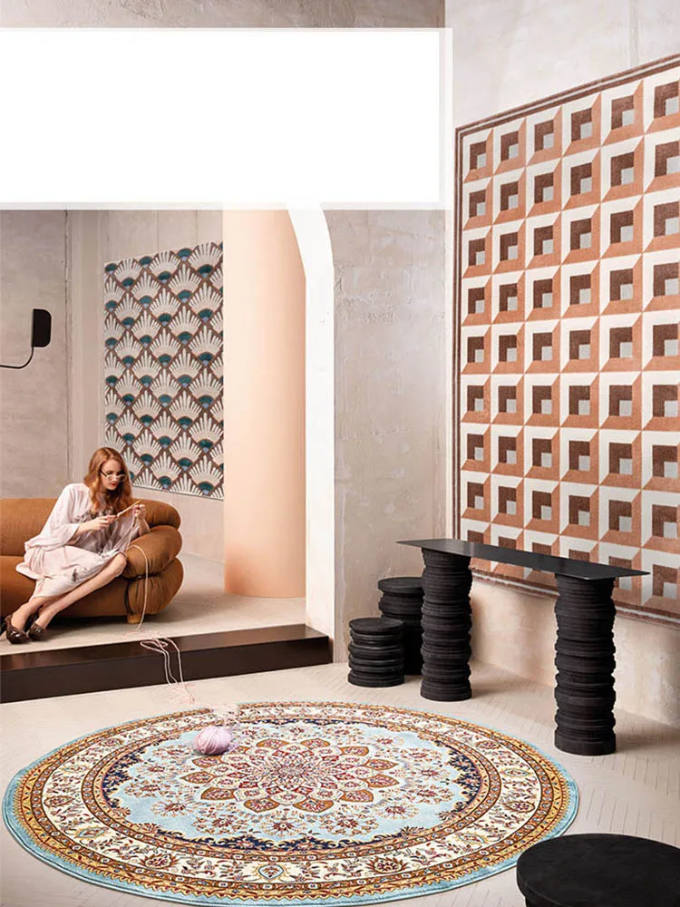 Europe and American style Round Carpet Persian Area Rug for Living Room Bedroom Vintage Thick Study Room Floor Mat Turkey Carpet