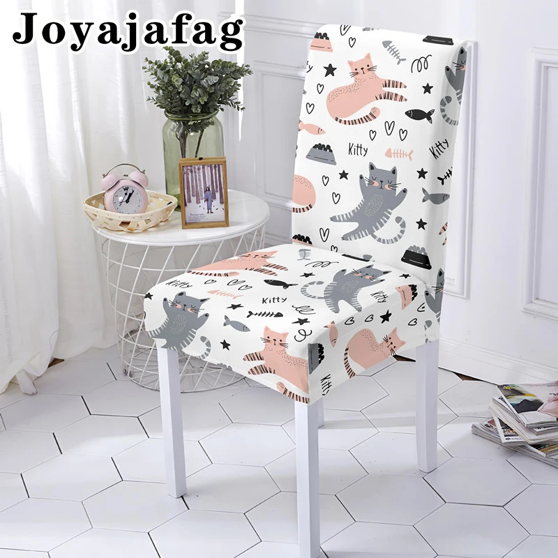 

Elastic Chair Cover Cartoon Cat Printing Removable Washable Stretch Seat Covers Universal Size For Hotel Kitchen Decor