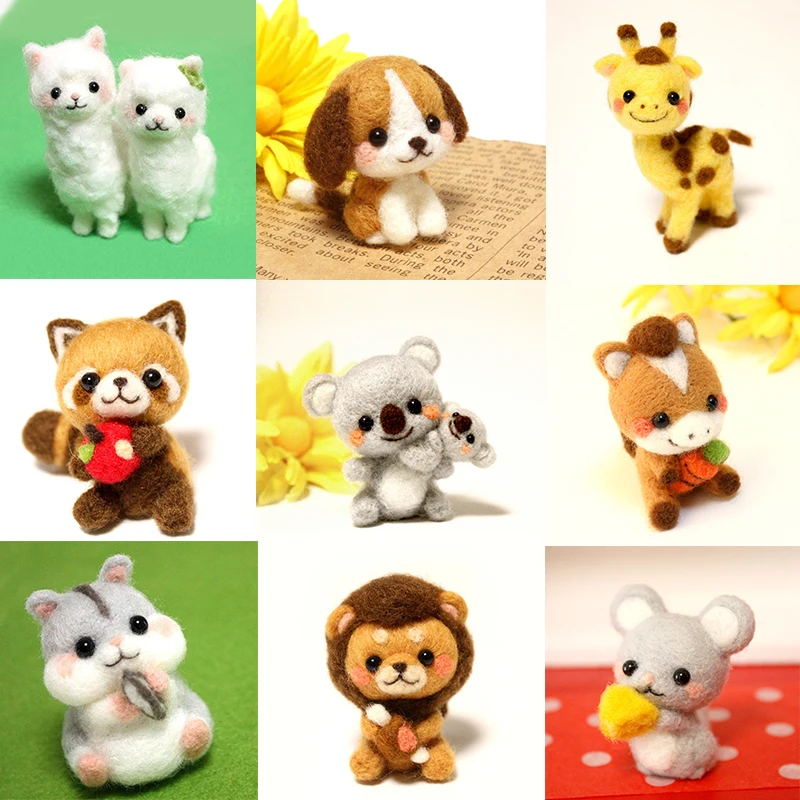 Funny handmade diy toys cartoon small animal zoo wool felt set plush toy kill time craft toy gift for children