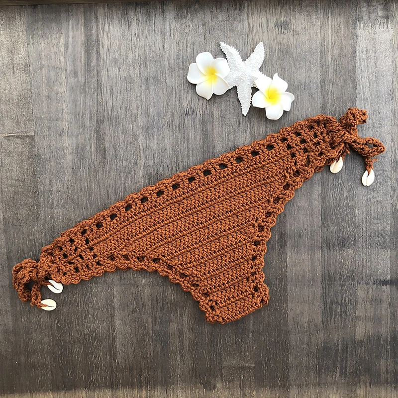 Tanga de bikini en crochet para mujer, panty hecho a mano en algodón con parte inferior hueca, traje de baño de cintura baja tallas S-XL en variedad