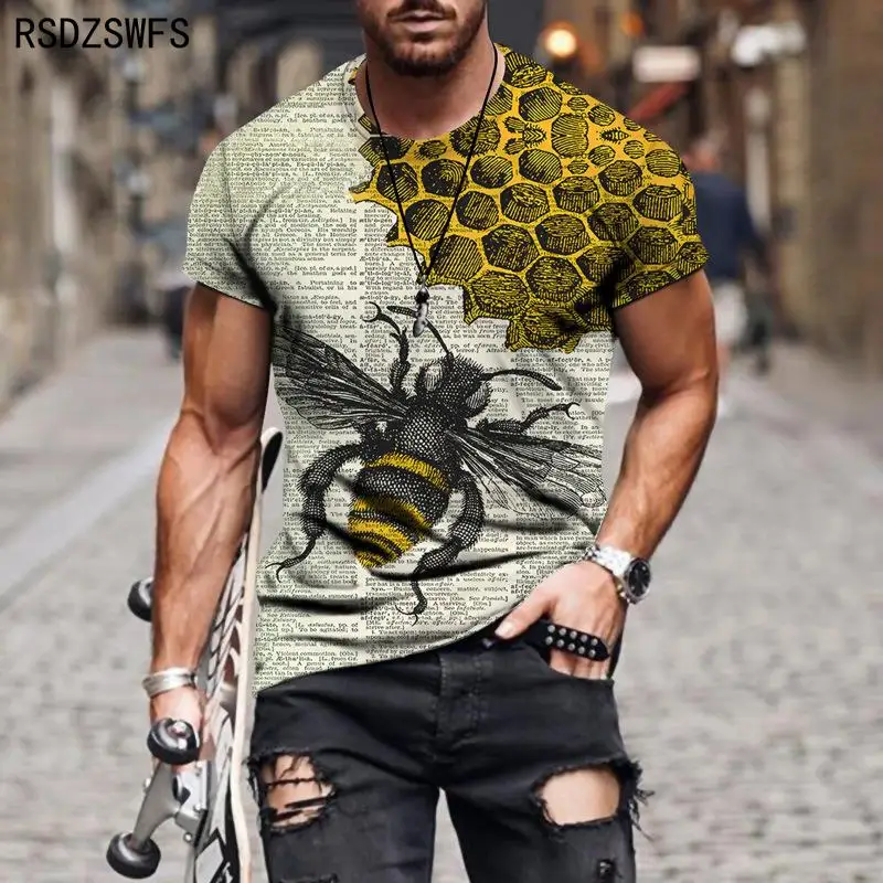 Funny Bee 3D Printed Summer Men's T-Shirt Personality Street Round Neck Short Sleeve Genderless Hip-hop Shirt Men's T-shirt Tops