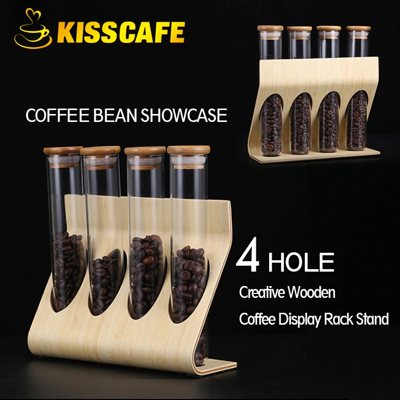 

Creative Wooden Coffee Beans Flower Tea Display Rack Stand Cereals canister Glass Test Tube sealed Storage Decorative Ornaments