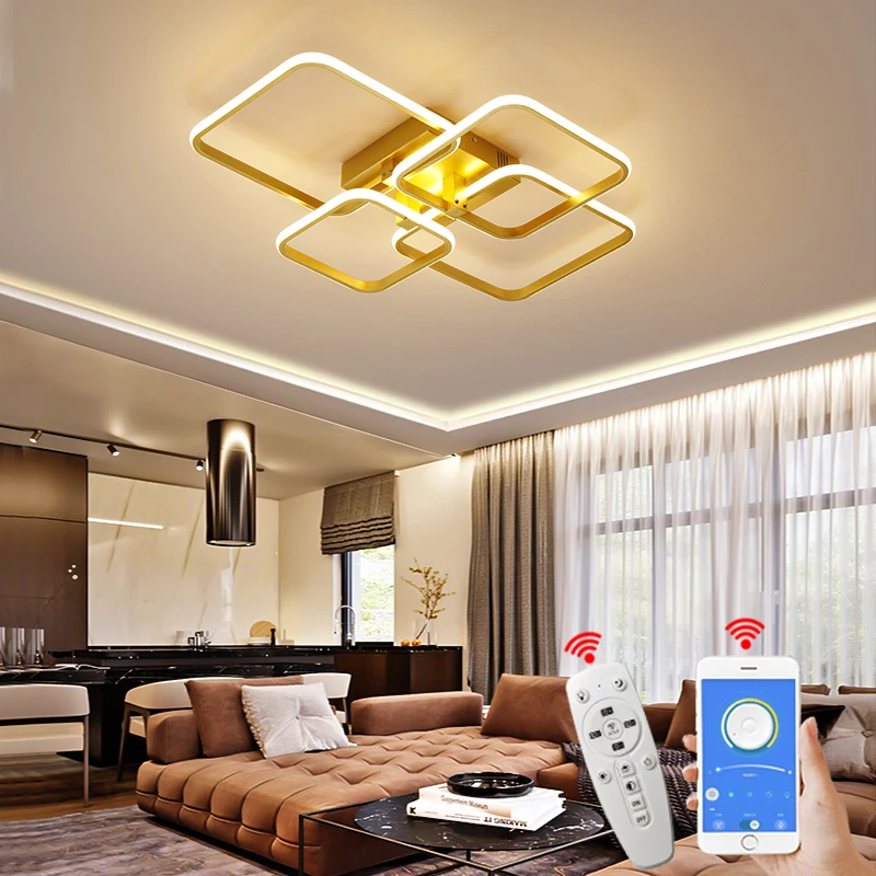 Escurecimento ouro moderno led luzes de teto para sala estar quarto luzes led para sala iluminação interior conduziu a lâmpada do teto AC90-260V