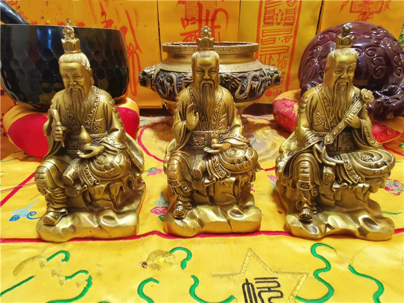 Taoist supplies, pure bronze statues, Taoist Sanqing -- Laojun, Yuanshi Tianzun, Lingbao Tianzun, bronze statues of Sanqing