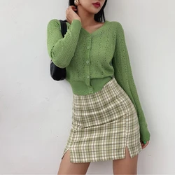 Women Fashion Cotton Plaid Harajuku Bodycon Skirt Summer Europe Style Split Chic High Waist Wild Bottom Security mini skirt