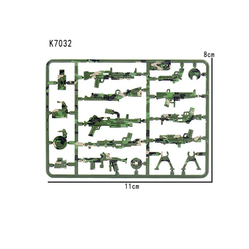 2PCS WW2 Soldiers Figures Military Camo Weapons Building Blocks Wood Grain Printing Guns Model SWAT Accessories Bricks Toys C330