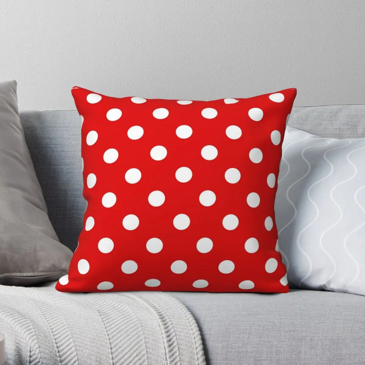 

White Dot On Red Background Pillowcase Polyester Linen Velvet Printed Zip Decor Pillow Case Sofa Seater Cushion Cover 45x45